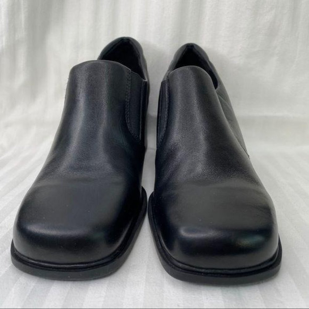 Ecco Black Leather Slip On Heeled Square Toe Shoes Y2K 6.5 or 7 - Picture 6 of 9